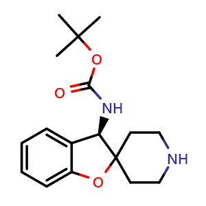 Chemical structure of tert-butyl N-[(3R)-spiro[3H-benzofuran-2,4'-piperidine]-3-yl]carbamate , CAS 2377357-01-0, AChemBlock V154384