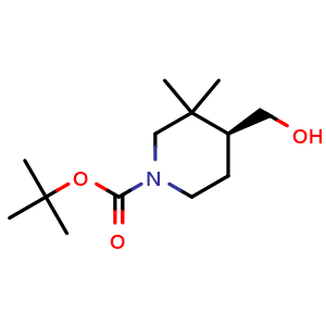 Chemical structure of tert-butyl (4S)-4-(hydroxymethyl)-3,3-dimethyl-piperidine-1-carboxylate , CAS 2920219-39-0, AChemBlock V154388