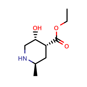 Chemical structure of ethyl (2R,4R,5R)-5-hydroxy-2-methyl-piperidine-4-carboxylate , CAS 2816820-69-4, AChemBlock V154394