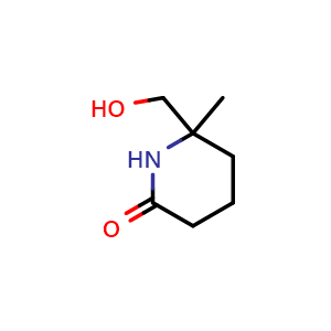 Chemical structure of 6-(hydroxymethyl)-6-methyl-piperidin-2-one , CAS 127274-93-5, AChemBlock V154403
