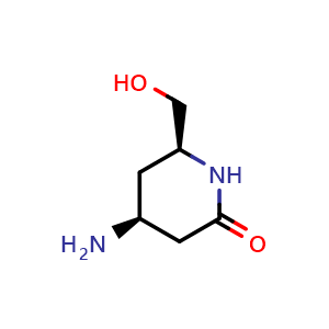 Chemical structure of (4S,6S)-4-amino-6-(hydroxymethyl)piperidin-2-one , CAS 736180-23-7, AChemBlock V154410