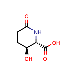 Chemical structure of (2S,3S)-3-hydroxy-6-oxo-piperidine-2-carboxylic acid , CAS 299208-59-6, AChemBlock V154413