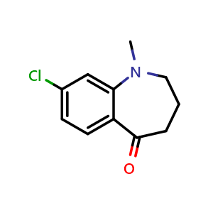 Chemical structure of 8-chloro-1-methyl-3,4-dihydro-2H-1-benzazepin-5-one , CAS 1426568-08-2, AChemBlock V154424