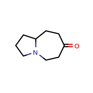 Chemical structure of 1,2,3,5,6,8,9,9a-octahydropyrrolo[1,2-a]azepin-7-one , CAS 1258431-47-8, AChemBlock V154425