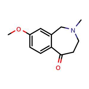 Chemical structure of 8-methoxy-2-methyl-3,4-dihydro-1H-2-benzazepin-5-one , CAS 921219-81-0, AChemBlock V154430