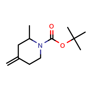 Chemical structure of tert-butyl 2-methyl-4-methylene-piperidine-1-carboxylate , CAS 203661-75-0, AChemBlock V154433