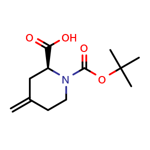 Chemical structure of (2S)-1-tert-butoxycarbonyl-4-methylene-piperidine-2-carboxylic acid , CAS 651736-85-5, AChemBlock V154435
