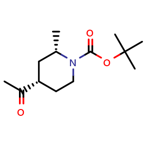 Chemical structure of tert-butyl (2S,4S)-4-acetyl-2-methyl-piperidine-1-carboxylate , CAS 2380725-09-5, AChemBlock V154437