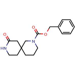Chemical structure of benzyl 10-oxo-2,9-diazaspiro[5.5]undecane-2-carboxylate , CAS 2021182-95-4, AChemBlock V154446