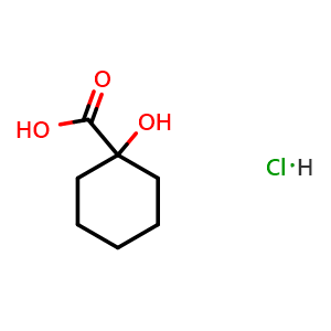 Chemical structure of 1-hydroxycyclohexanecarboxylic acid hydrochloride , CAS 2059933-10-5, AChemBlock V154460