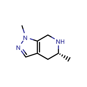 Chemical structure of (5R)-1,5-dimethyl-4,5,6,7-tetrahydropyrazolo[3,4-c]pyridine , CAS 2940859-19-6, AChemBlock V154488