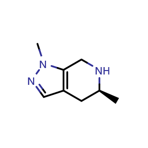 Chemical structure of (5S)-1,5-dimethyl-4,5,6,7-tetrahydropyrazolo[3,4-c]pyridine , CAS 2940874-49-5, AChemBlock V154489