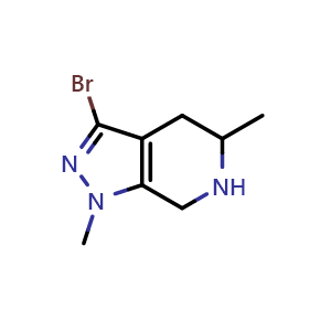 Chemical structure of 3-bromo-1,5-dimethyl-4,5,6,7-tetrahydropyrazolo[3,4-c]pyridine , CAS 2940946-32-5, AChemBlock V154490