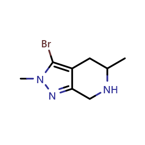 Chemical structure of 3-bromo-2,5-dimethyl-4,5,6,7-tetrahydropyrazolo[3,4-c]pyridine , CAS 2940963-53-9, AChemBlock V154493