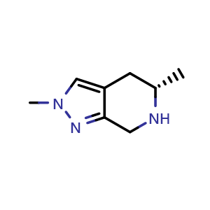 Chemical structure of (5S)-2,5-dimethyl-4,5,6,7-tetrahydropyrazolo[3,4-c]pyridine , CAS 2940858-84-2, AChemBlock V154495