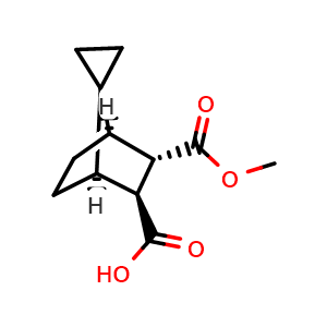 Chemical structure of rel-(1'R,2'S,3'S,4'R)-3'-methoxycarbonylspiro[cyclopropane-1,7'-norbornane]-2'-carboxylic acid , AChemBlock V154503