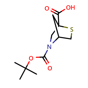 Chemical structure of 5-tert-butoxycarbonyl-2-thia-5-azabicyclo[2.2.1]heptane-1-carboxylic acid , CAS 2920390-21-0, AChemBlock V154511