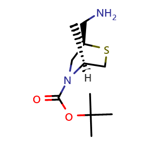 Chemical structure of tert-butyl (1R,4S)-1-(aminomethyl)-2-thia-5-azabicyclo[2.2.1]heptane-5-carboxylate , CAS 2920178-87-4, AChemBlock V154528