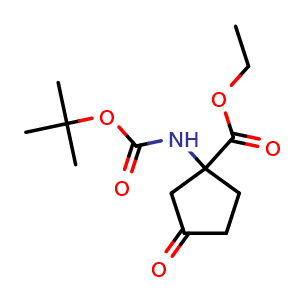 Chemical structure of ethyl 1-(tert-butoxycarbonylamino)-3-oxo-cyclopentanecarboxylate , CAS 2708278-44-6, AChemBlock V154532