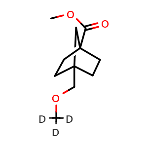 Chemical structure of methyl 4-(trideuteriomethoxymethyl)norbornane-1-carboxylate , CAS 2813643-21-7, AChemBlock V154552