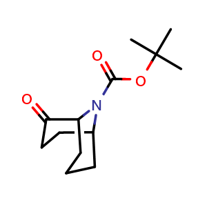 Chemical structure of tert-butyl 2-oxo-9-azabicyclo[3.3.1]nonane-9-carboxylate , CAS 1823808-41-8, AChemBlock V154553
