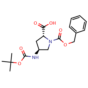 Chemical structure of (2R,4S)-1-benzyloxycarbonyl-4-(tert-butoxycarbonylamino)pyrrolidine-2-carboxylic acid , CAS 489446-81-3, AChemBlock V154559