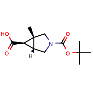 Chemical structure of rel-(1S,5S,6S)-3-tert-butoxycarbonyl-1-methyl-3-azabicyclo[3.1.0]hexane-6-carboxylic acid , CAS 2747928-62-5, AChemBlock V154569