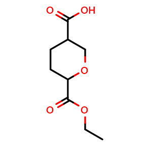 Chemical structure of 6-ethoxycarbonyltetrahydropyran-3-carboxylic acid , CAS 2662512-46-9, AChemBlock V154573