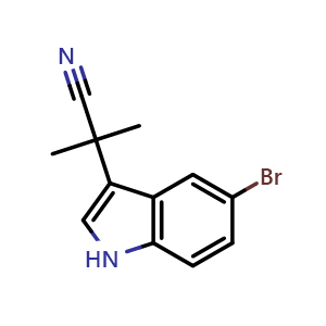 Chemical structure of 2-(5-bromo-1H-indol-3-yl)-2-methyl-propanenitrile , CAS 2649313-35-7, AChemBlock V154580