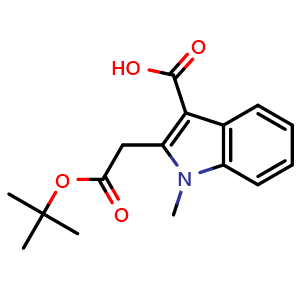 Chemical structure of 2-(2-tert-butoxy-2-oxo-ethyl)-1-methyl-indole-3-carboxylic acid , CAS 2618748-34-6, AChemBlock V154604