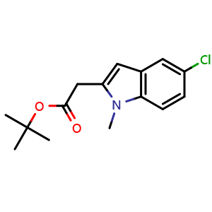 Chemical structure of tert-butyl 2-(5-chloro-1-methyl-indol-2-yl)acetate , CAS 2618748-29-9, AChemBlock V154606