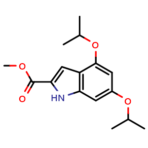 Chemical structure of methyl 4,6-diisopropoxy-1H-indole-2-carboxylate , CAS 2607143-50-8, AChemBlock V154615