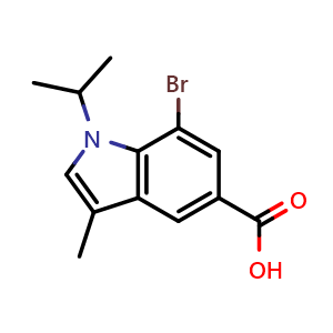 Chemical structure of 7-bromo-1-isopropyl-3-methyl-indole-5-carboxylic acid , CAS 2606949-24-8, AChemBlock V154616
