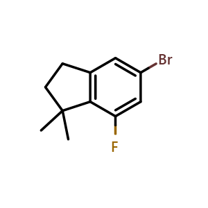 Chemical structure of 5-bromo-7-fluoro-1,1-dimethyl-indane , CAS 1644239-94-0, AChemBlock V154625