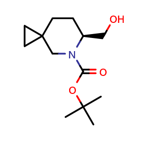 Chemical structure of tert-butyl (6S)-6-(hydroxymethyl)-5-azaspiro[2.5]octane-5-carboxylate , CAS 2920239-30-9, AChemBlock V154653