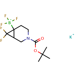 Chemical structure of potassium (3-tert-butoxycarbonyl-7,7-difluoro-3-azabicyclo[4.1.0]heptan-6-yl)-trifluoro-boranuide , CAS 2853476-41-0, AChemBlock V154662