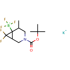 Chemical structure of potassium (3-tert-butoxycarbonyl-7,7-difluoro-5-methyl-3-azabicyclo[4.1.0]heptan-6-yl)-trifluoro-boranuide , AChemBlock V154668