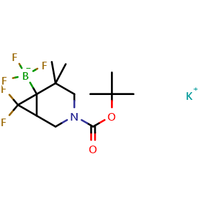 Chemical structure of potassium (3-tert-butoxycarbonyl-7,7-difluoro-5,5-dimethyl-3-azabicyclo[4.1.0]heptan-6-yl)-trifluoro-boranuide , AChemBlock V154669