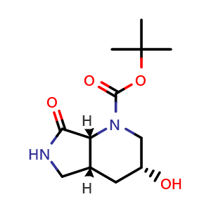 Chemical structure of tert-butyl (3R,4aR,7aR)-3-hydroxy-7-oxo-3,4,4a,5,6,7a-hexahydro-2H-pyrrolo[3,4-b]pyridine-1-carboxylate , CAS 2920179-45-7, AChemBlock V154674