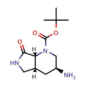 Chemical structure of tert-butyl (3S,4aR,7aR)-3-amino-7-oxo-3,4,4a,5,6,7a-hexahydro-2H-pyrrolo[3,4-b]pyridine-1-carboxylate , CAS 2920232-95-5, AChemBlock V154677