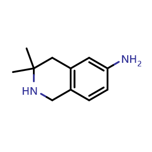 Chemical structure of 3,3-dimethyl-2,4-dihydro-1H-isoquinolin-6-amine , CAS 2920397-46-0, AChemBlock V154694