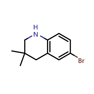 Chemical structure of 6-bromo-3,3-dimethyl-2,4-dihydro-1H-quinoline , CAS 184041-19-8, AChemBlock V154696