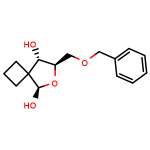 Chemical structure of (5R,7R,8S)-7-(benzyloxymethyl)-6-oxaspiro[3.4]octane-5,8-diol , CAS 1583259-94-2, AChemBlock V154703