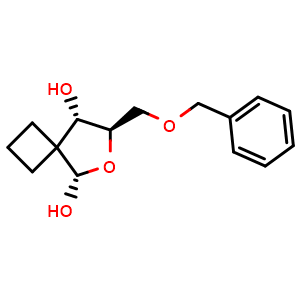 Chemical structure of (5S,7R,8S)-7-(benzyloxymethyl)-6-oxaspiro[3.4]octane-5,8-diol , CAS 1583259-93-1, AChemBlock V154704