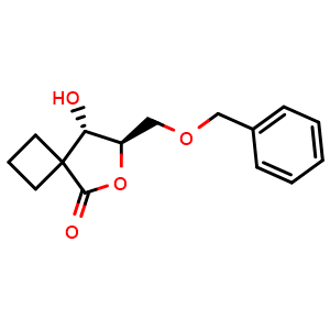 Chemical structure of (7R,8S)-7-(benzyloxymethyl)-8-hydroxy-6-oxaspiro[3.4]octan-5-one , CAS 1583259-67-9, AChemBlock V154707
