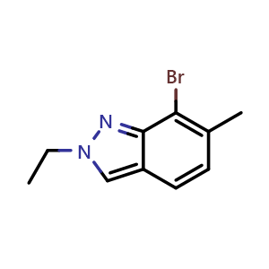 Chemical structure of 7-bromo-2-ethyl-6-methyl-indazole , CAS 2725791-25-1, AChemBlock V154714