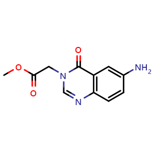 Chemical structure of methyl 2-(6-amino-4-oxo-quinazolin-3-yl)acetate , CAS 1154233-36-9, AChemBlock V154719