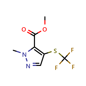 Chemical structure of methyl 2-methyl-4-(trifluoromethylsulfanyl)pyrazole-3-carboxylate , CAS 2660980-84-5, AChemBlock V154762