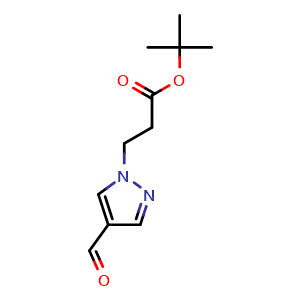 Chemical structure of tert-butyl 3-(4-formylpyrazol-1-yl)propanoate , CAS 2655645-60-4, AChemBlock V154765