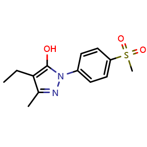 Chemical structure of 4-ethyl-5-methyl-2-(4-methylsulfonylphenyl)pyrazol-3-ol , CAS 2648309-63-9, AChemBlock V154772